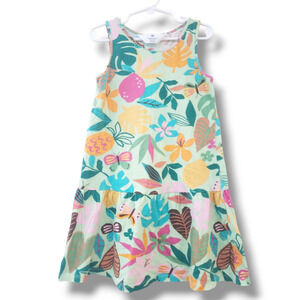 H&M Girls 6X-7 Drop Waist Green Tropical 100% Cotton Sundress